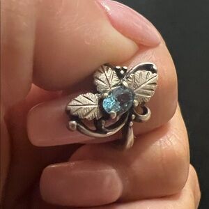 925 STERLING SILVER/BLUE TOPAZ VINTAGE SIGNED RING